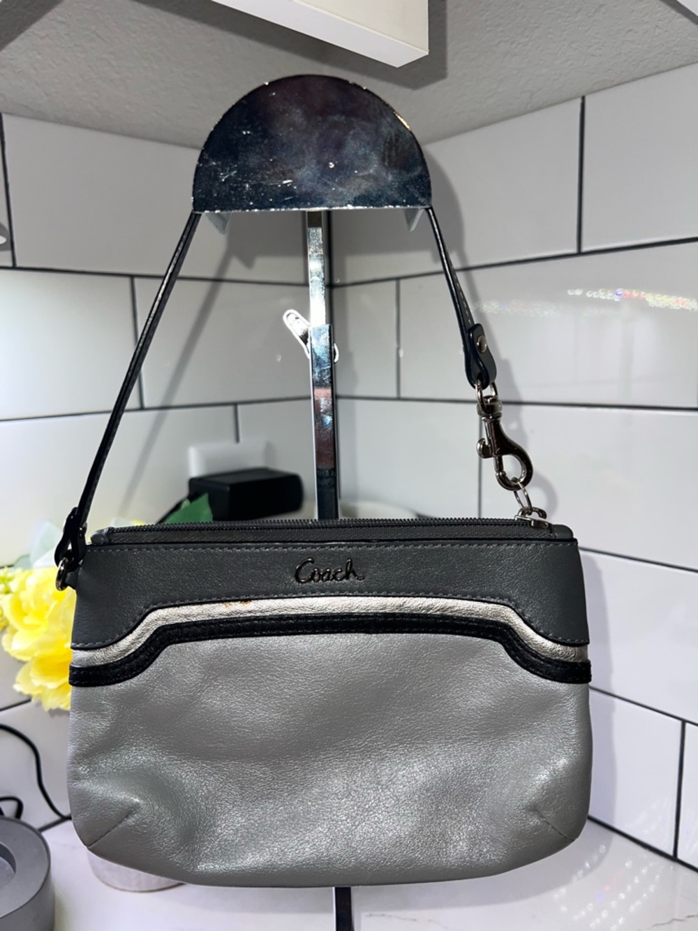 Coach | Two-Tone Metallic Gray and Silver Wristlet/Clutch